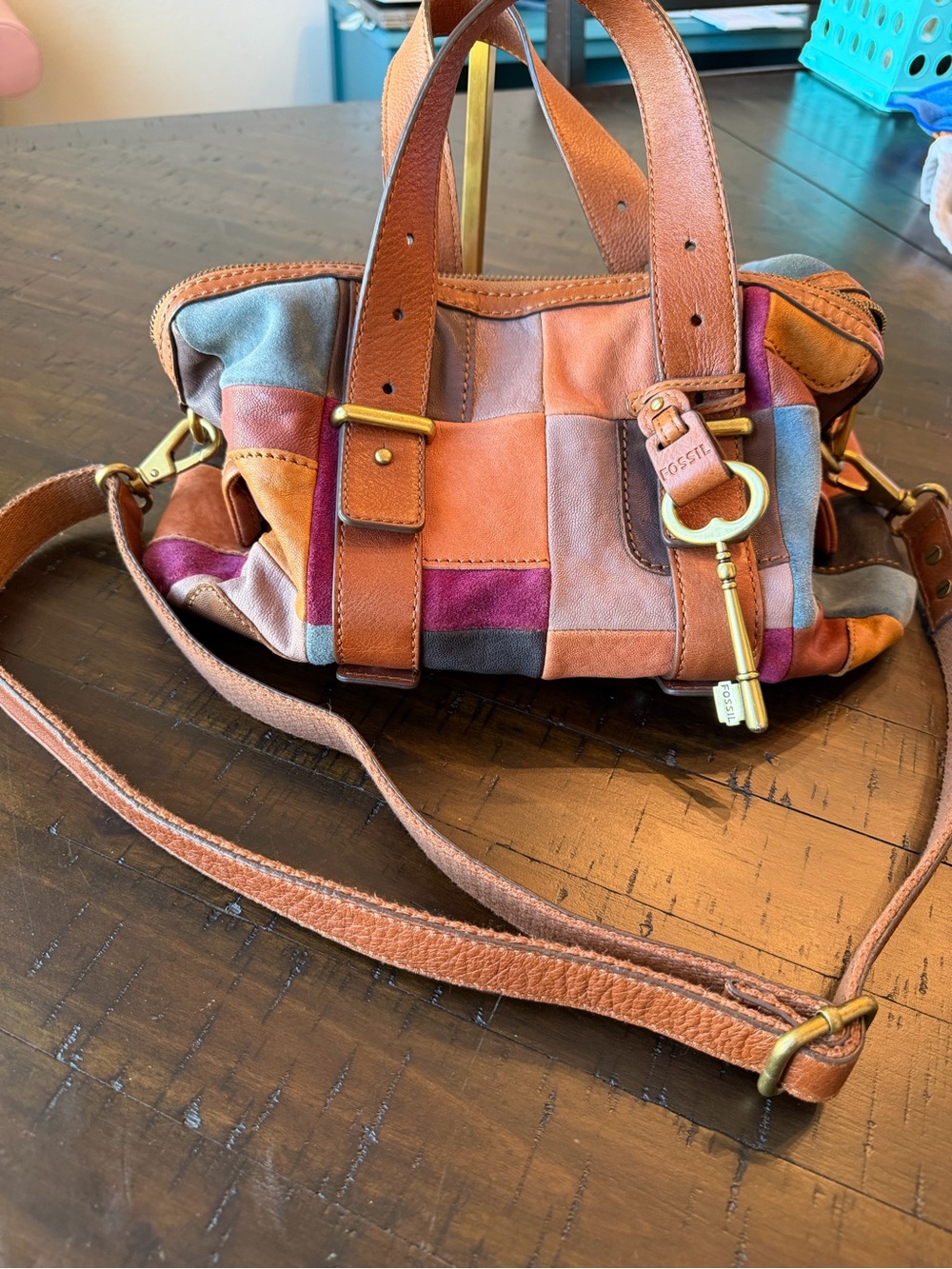 Fossil Mason Patchwork Leather Satchel - Y2K vintage bohemian patchwork fall - Picture 5 of 15